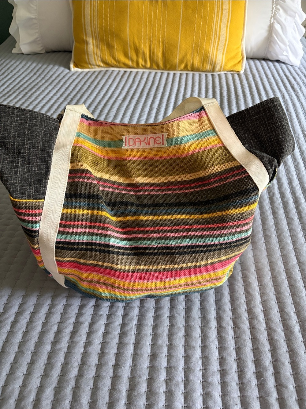 Dakine Striped Canvas Tote in Brown, Yellow, Pink & Teal